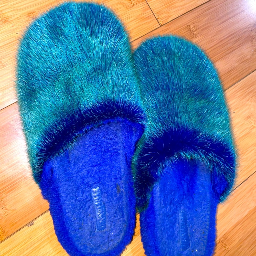 Blue Jenniferle Mink Slippers